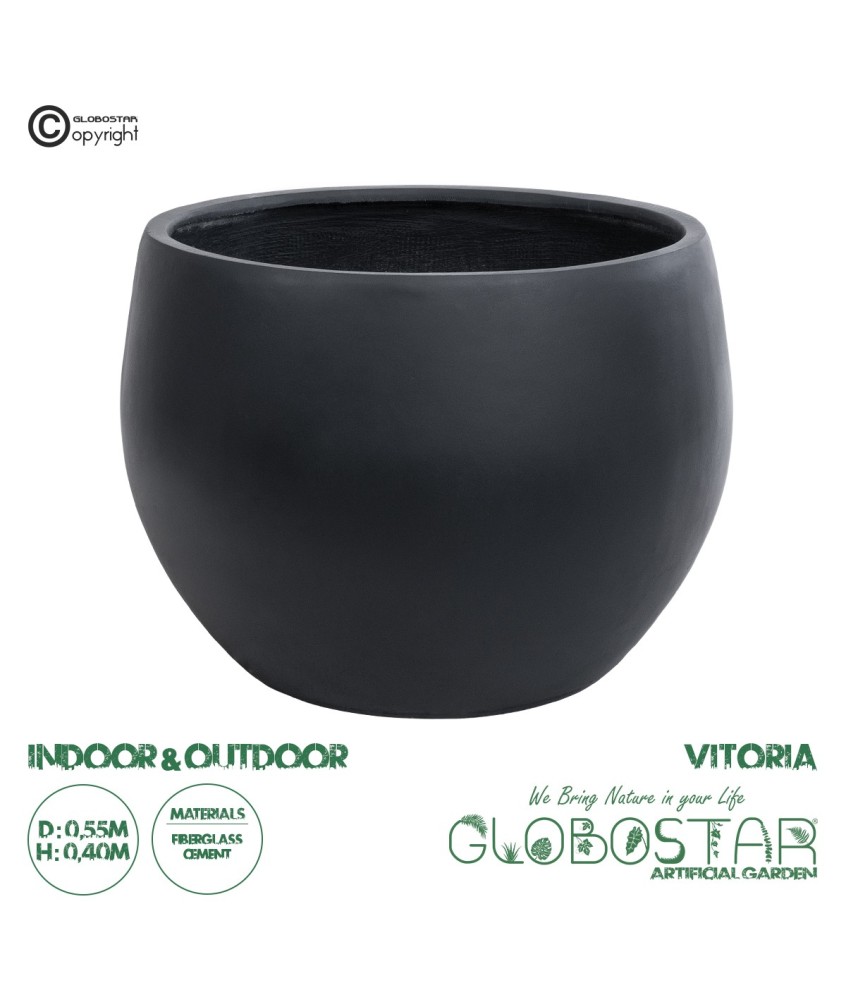 GloboStar® Artificial Garden VITORIA 20701 Διακοσμητικό Πολυεστερικό Τσιμεντένιο Κασπώ Γλάστρα - Flower Pot Μαύρο Φ55 x Υ40cm